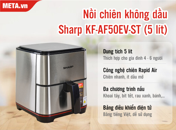 Nồi chiên không dầu Sharp KF-AF50EV-ST 5 lít