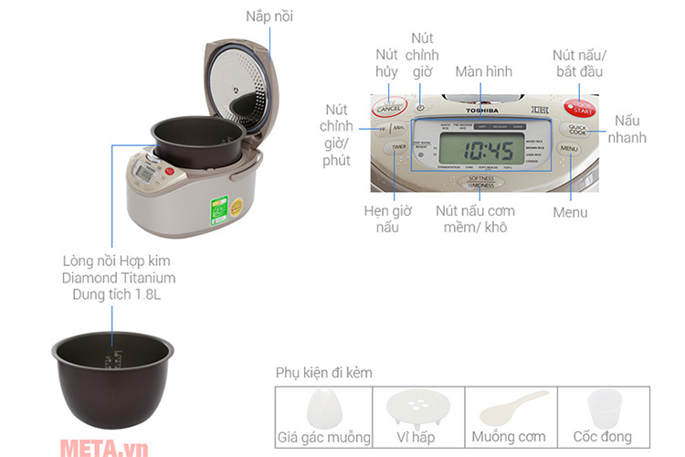 Nồi cơm điện cao tần Toshiba RC-18RH(CG)VN 1.8 lít