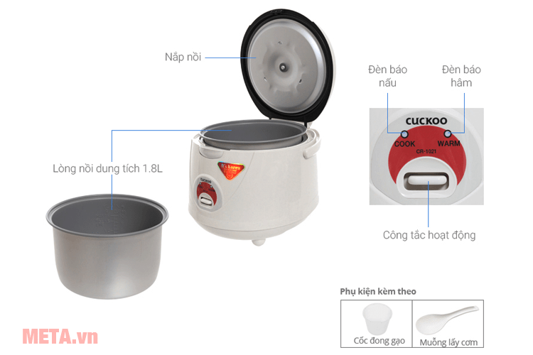 Nồi cơm điện nắp liền Cuckoo CR-1021/WHVNCV 1,8 lít
