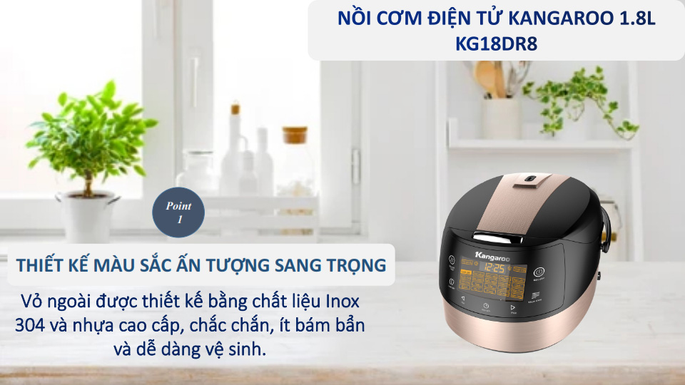 Nồi cơm điện tử Kangaroo KG18DR8 1,8 lít