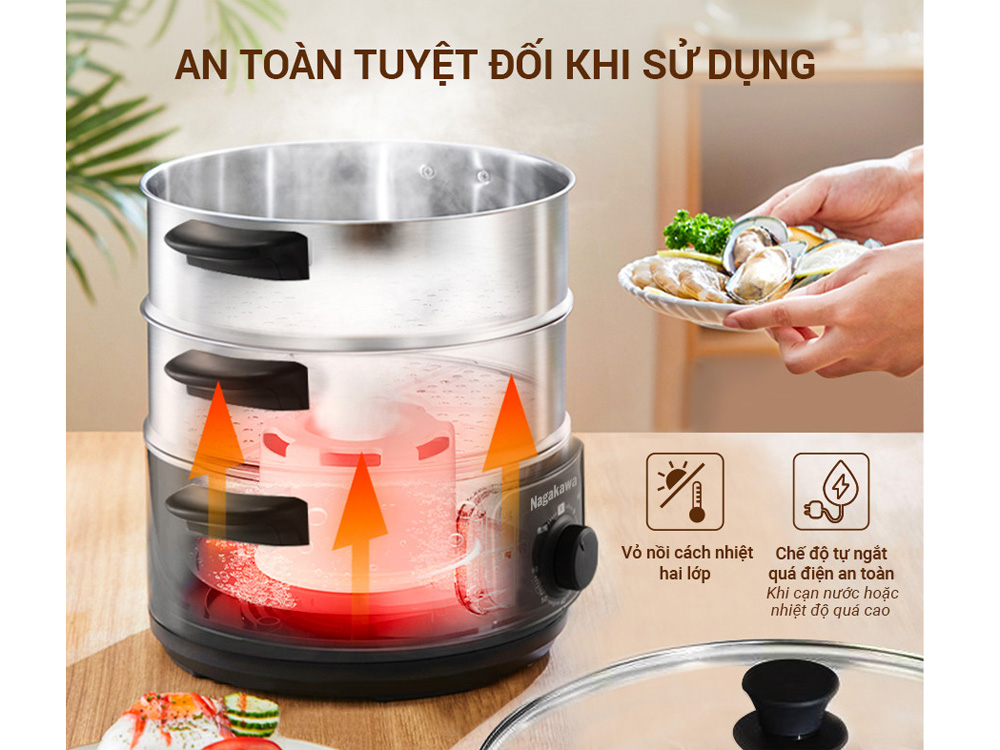 Nồi hấp điện inox đa năng Nagakawa NAG3310