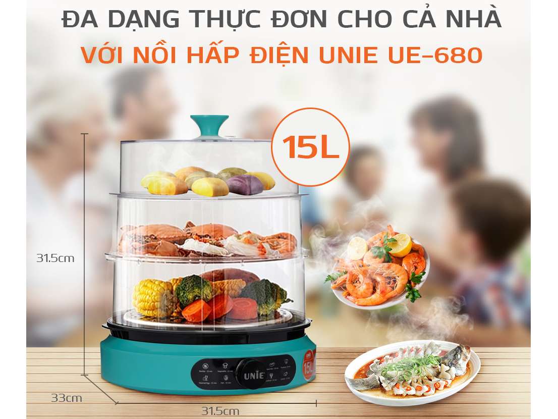 Nồi hấp điện UNIE UE-680 15 lít 3 tầng
