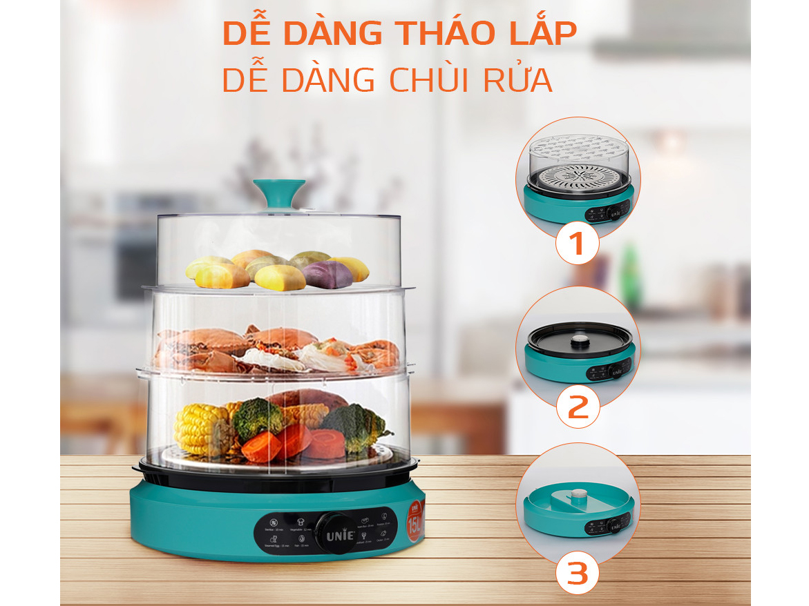 Nồi hấp điện UNIE UE-680 15 lít 3 tầng