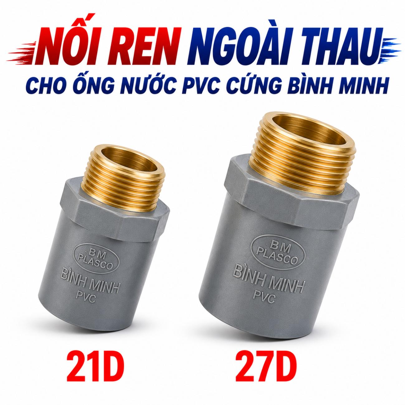 Nối ren ngoài thau cho ống nước PVC cứng Bình Minh 21D–27D