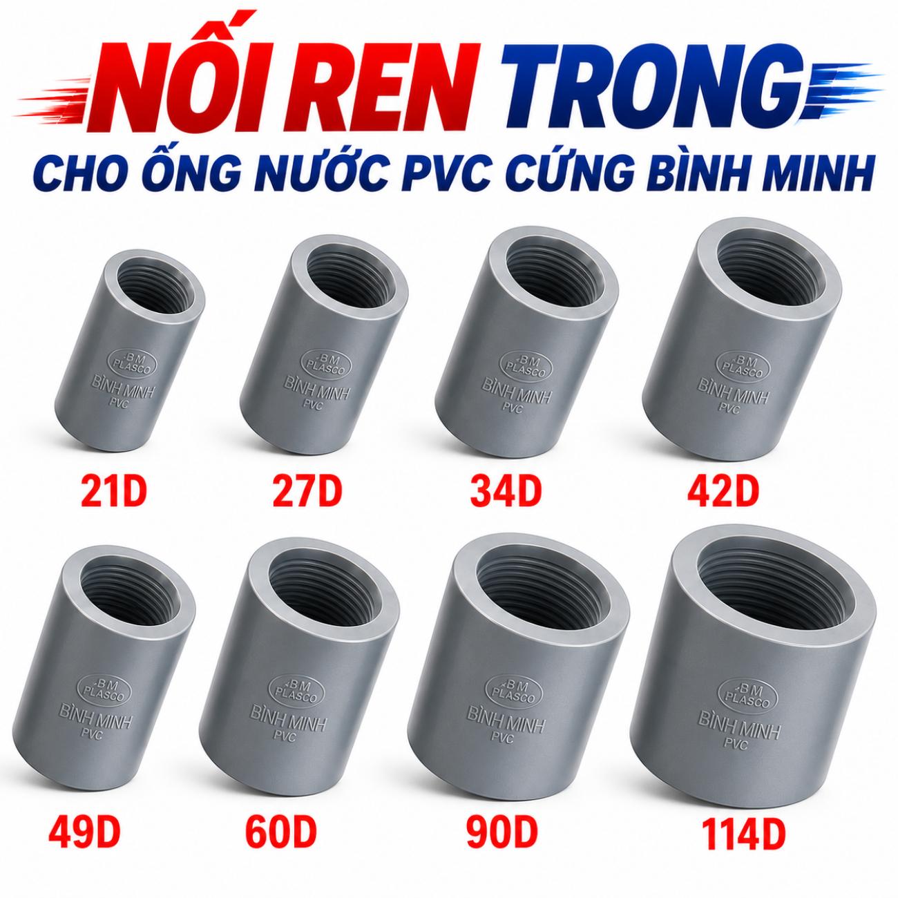 Nối ren trong cho ống nước PVC cứng Bình Minh 21D–114D