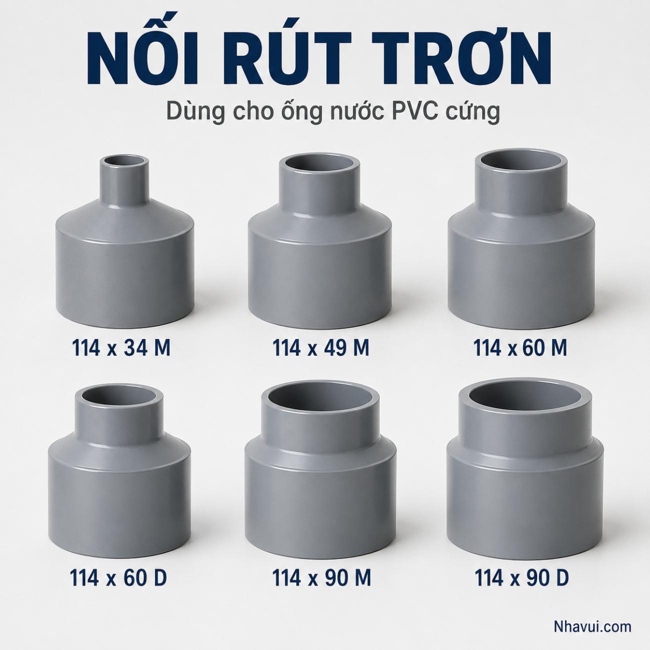 Nối rút trơn Bình Minh 114 dùng cho ống nước PVC cứng