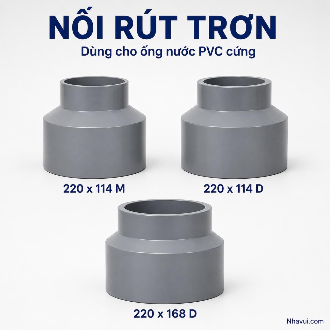 Nối rút trơn Bình Minh 220 dùng cho ống nước PVC cứng