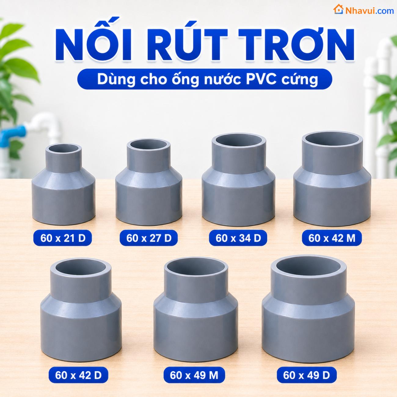 Nối rút trơn Bình Minh 60 dùng cho ống nước PVC cứng