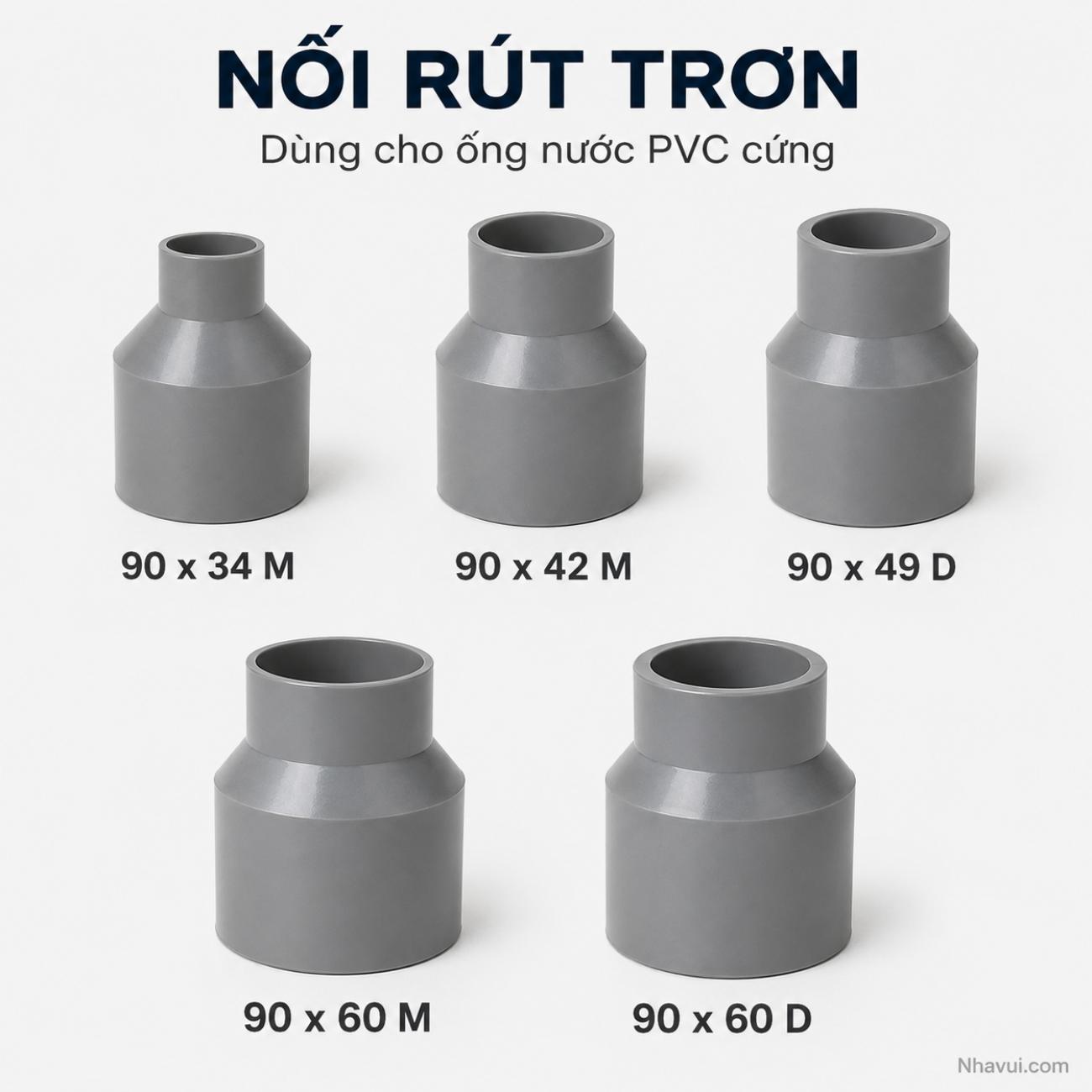 Nối rút trơn Bình Minh 90 dùng cho ống nước PVC cứng