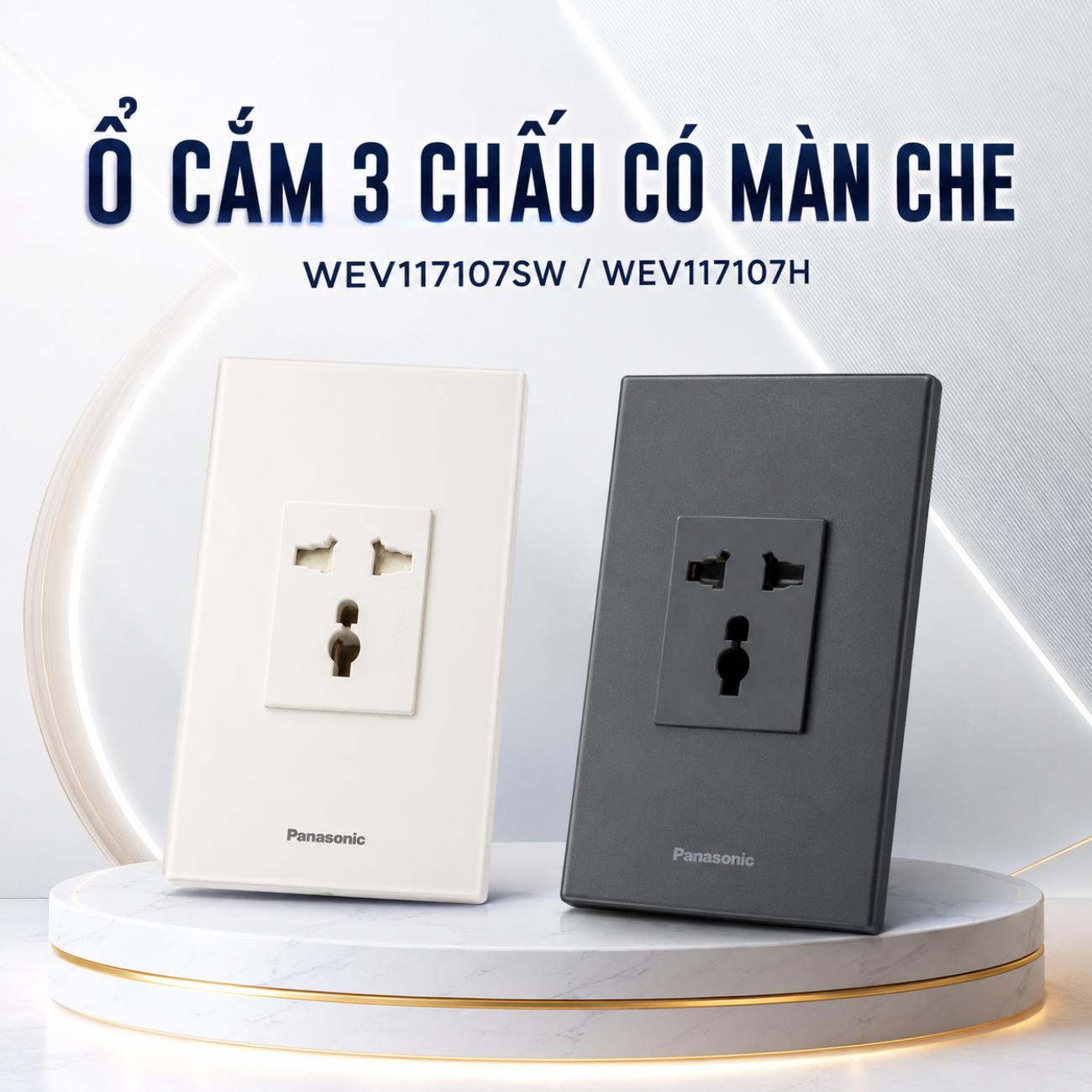 Ổ cắm 3 chấu có màn che Panasonic WEV117107SW / WEV117107H WIDE Series