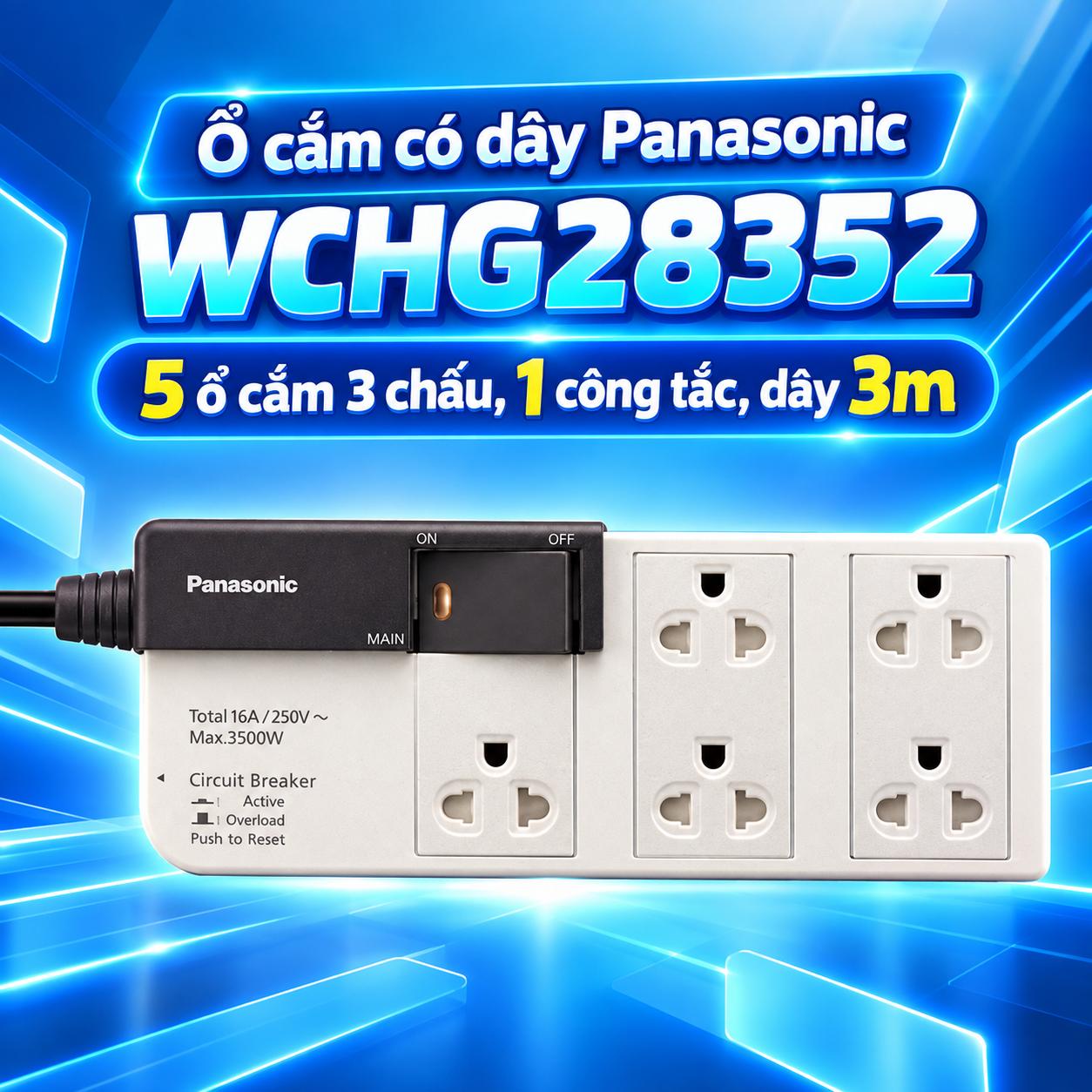 Ổ cắm có dây Panasonic WCHG28352, 5 ổ cắm 3 chấu, 1 công tắc