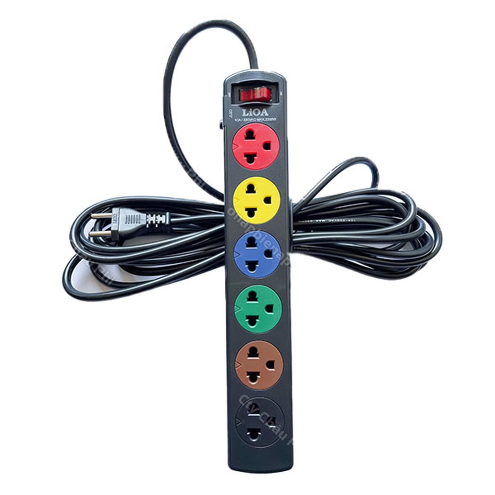 Ổ cắm điện LiOA 6SND3.2.10 – 6 ổ, dây 3 m, 10A, có aptomat