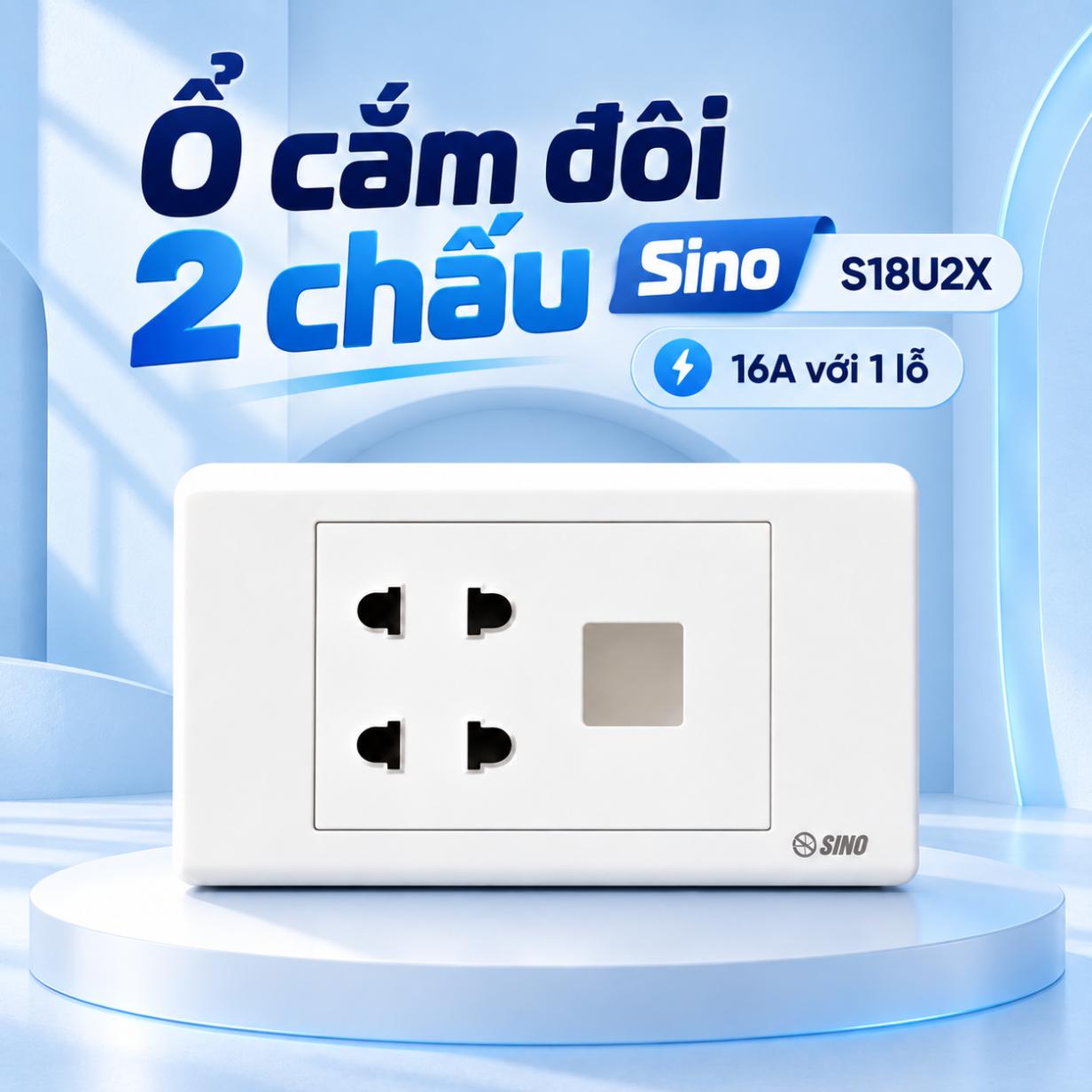Ổ cắm đôi 2 chấu Sino S18U2X