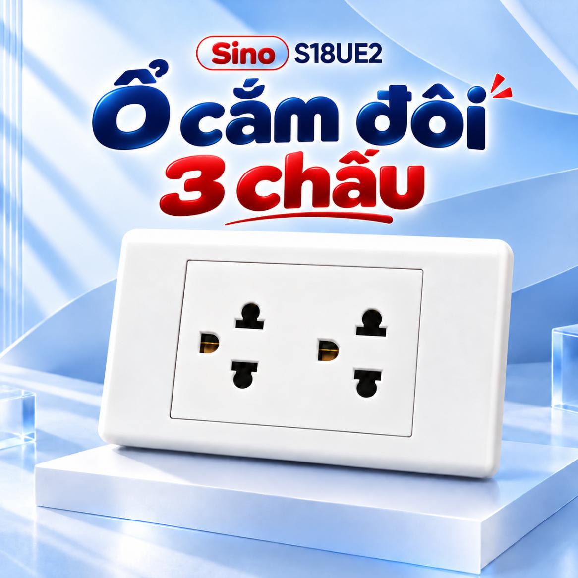 Ổ cắm đôi 3 chấu Sino S18UE2
