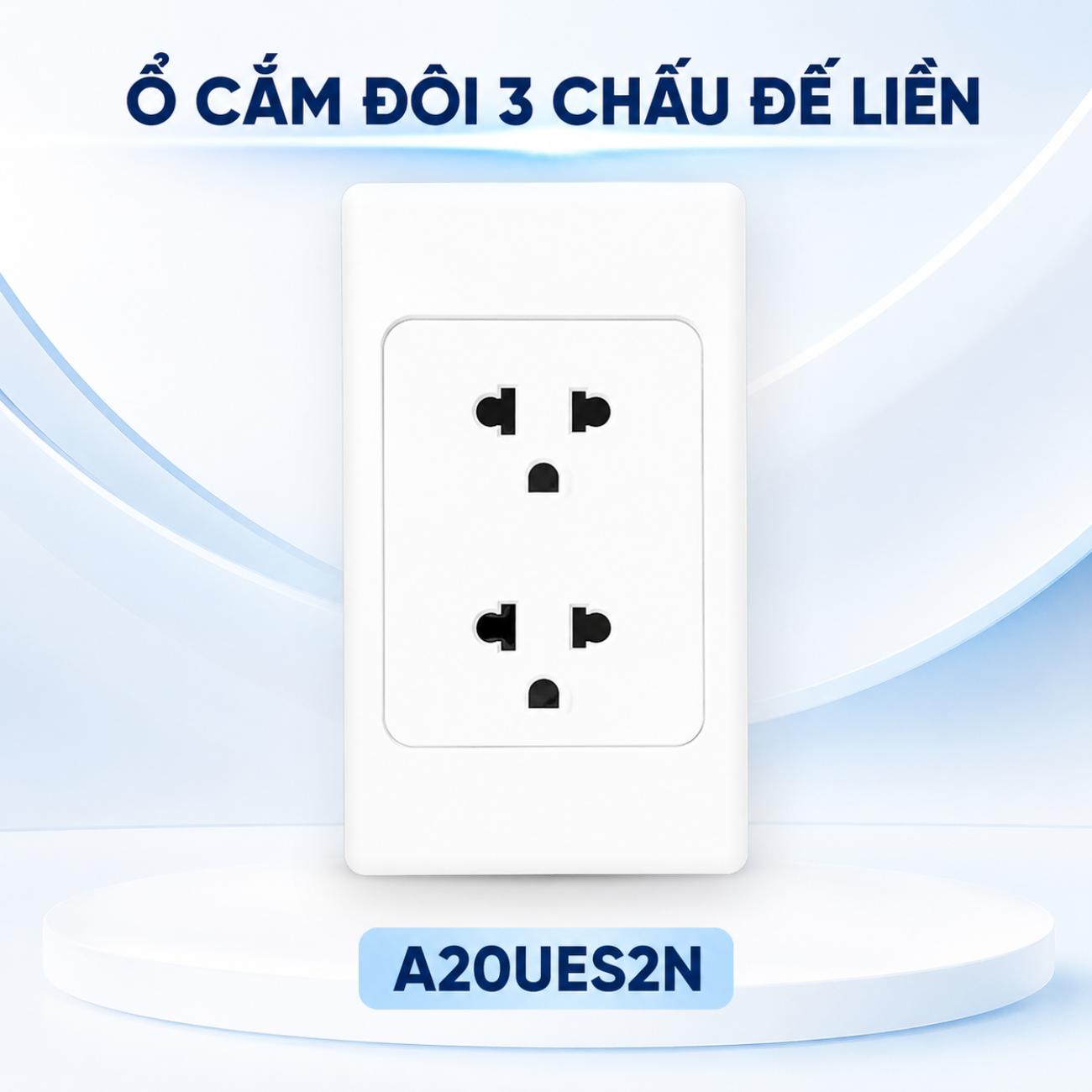 Ổ cắm đôi 3 chấu MPE A20UES2N đế liền 16A 120x72mm
