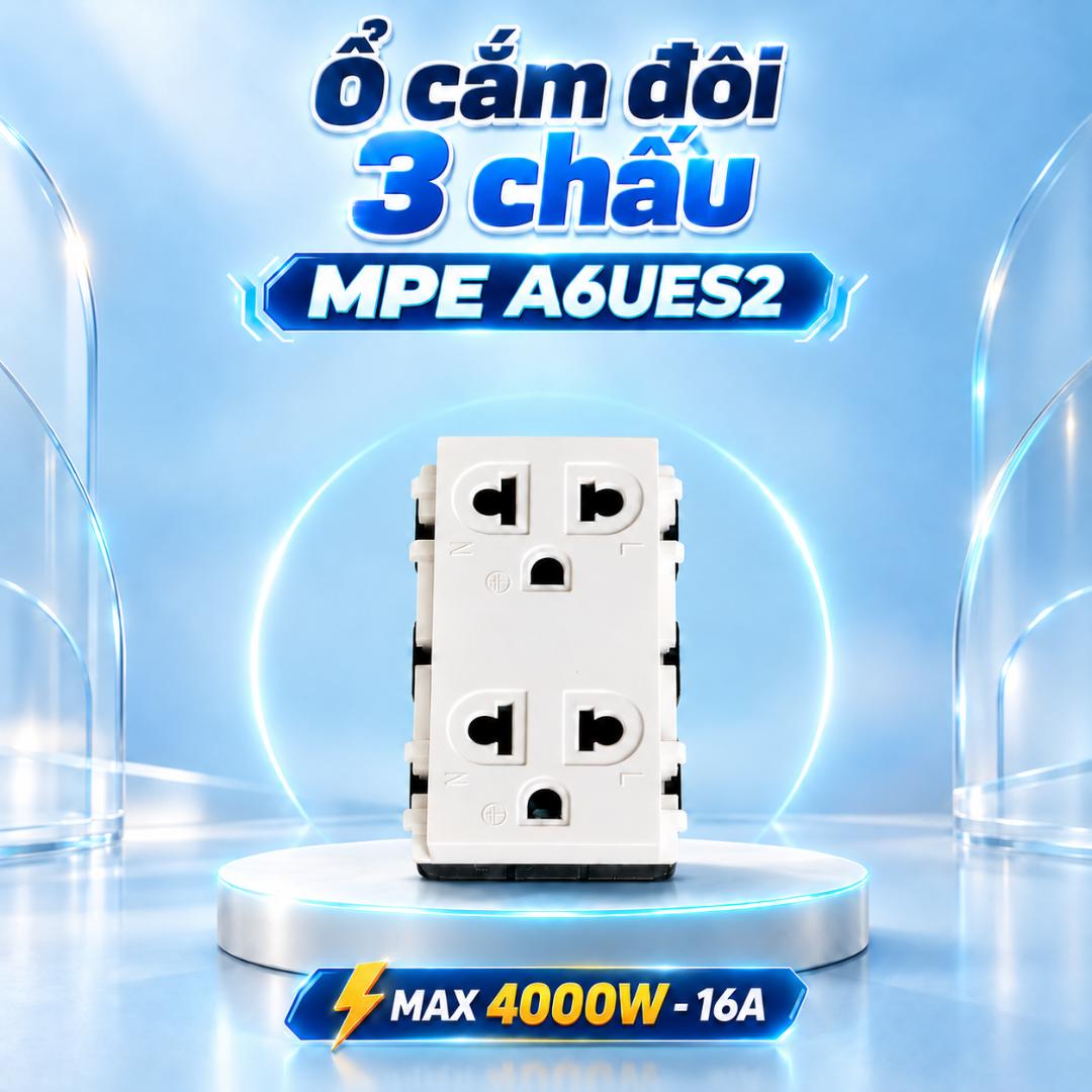 Ổ cắm đôi 3 chấu MPE A6UES2