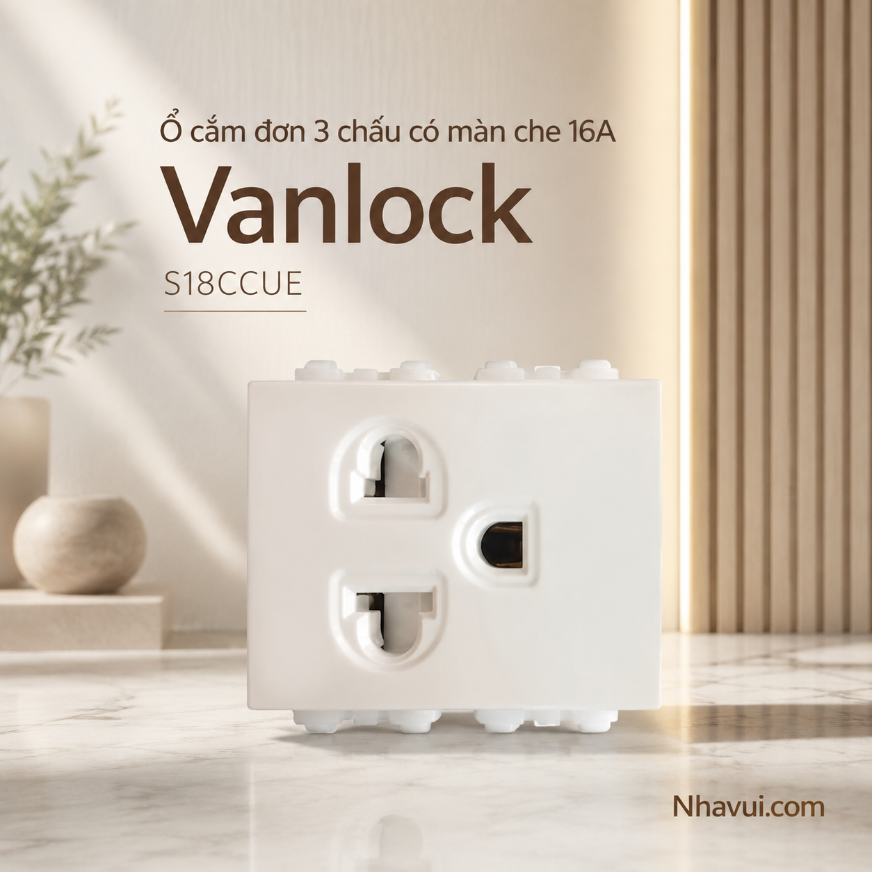 Ổ cắm đơn 3 chấu có màn che 16A Sino S18CCUE