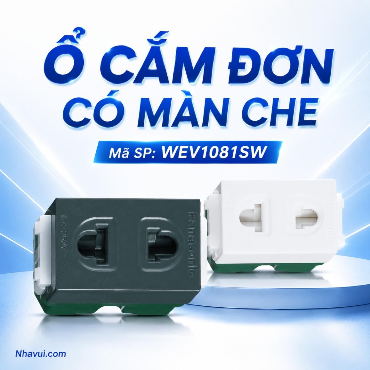 Ổ cắm đơn có màn che Panasonic WEV1081SW WIDE  Series 250VAC – 16A