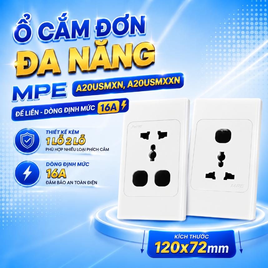 Ổ cắm MPE A20USMXN, A20USMXXN – một ổ đa năng và 1 hoặc 2 lỗ chờ