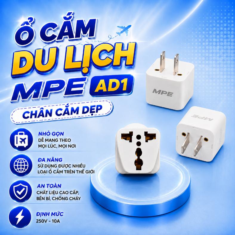 Ổ cắm du lịch MPE AD1 chân cắm dẹp