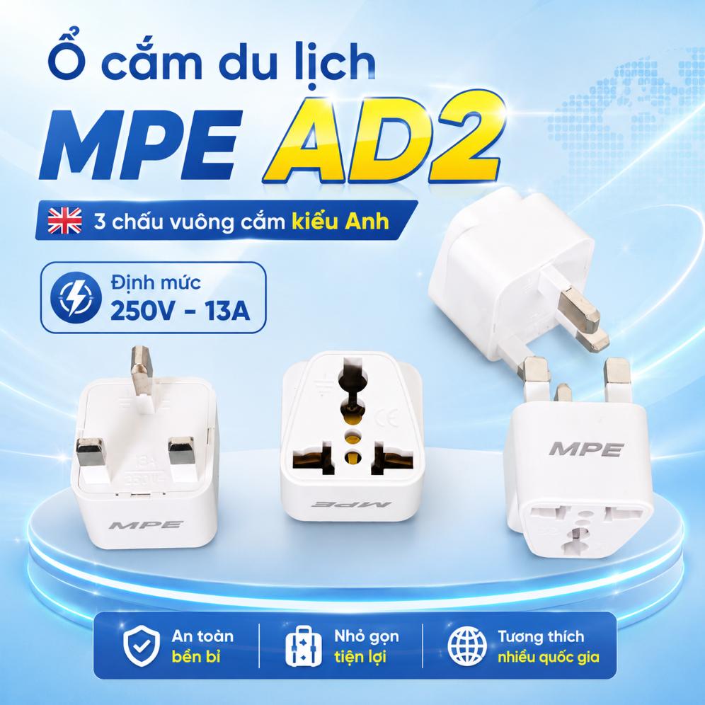 Ổ cắm du lịch MPE AD2 3 chân cắm kiểu Anh