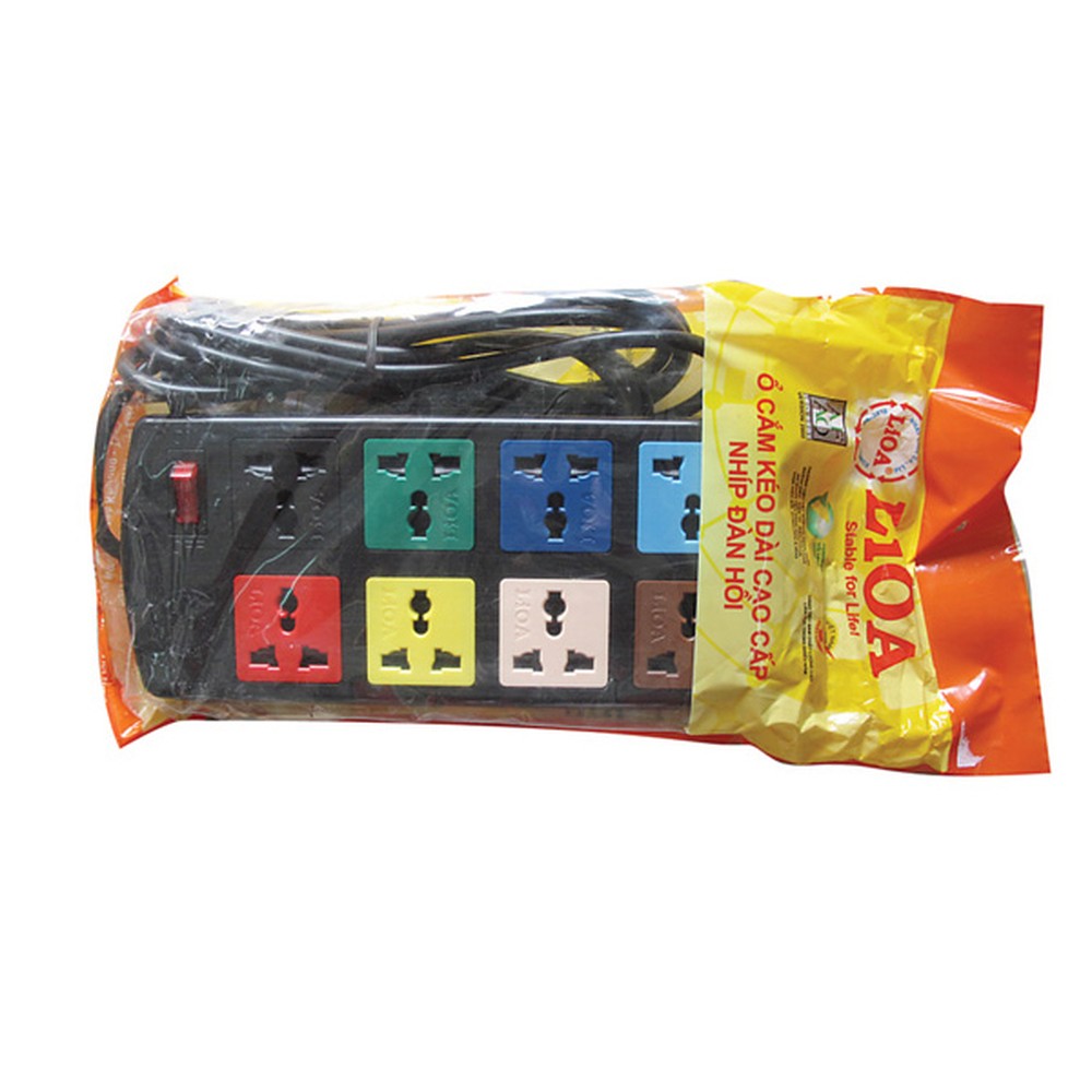 Ổ cắm kéo dài LiOA 8D32N 8 ổ đa năng, dây 3 m – có aptomat 10 A