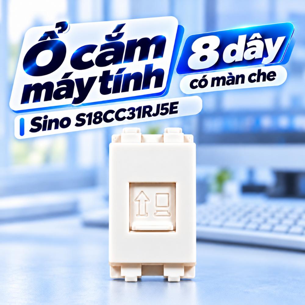 Ổ cắm máy tính 8 dây có màn che Sino S18CC31RJ5E