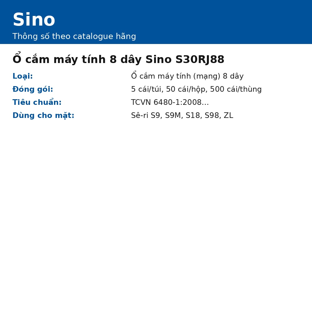 Ổ cắm máy tính 8 dây Sino S30RJ88