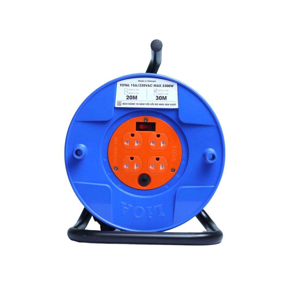 Ổ cắm ru lô quay tay LiOA QT20-3-15A dây 20 m, 3 ổ 15 A