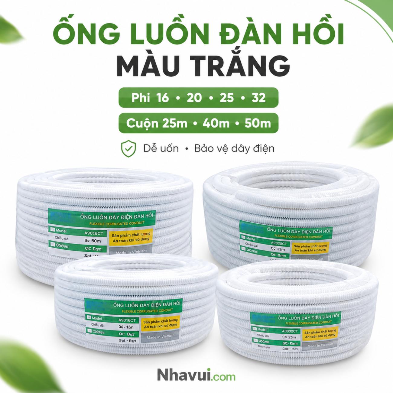 Ống luồn đàn hồi màu trắng A9016CT/A9020CT/A9025CT/A9032CT phi 16–32mm