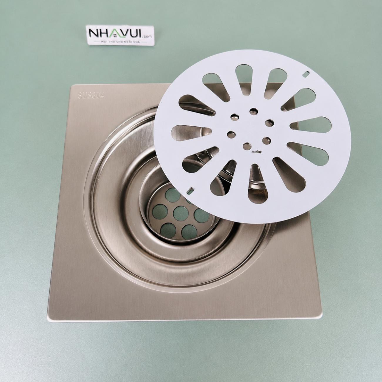 Phễu Thoát Sàn Inox 304 Bình Minh – 12x12, 15x15, 20x20cm - cỡ thoát Ø60, Ø90mm