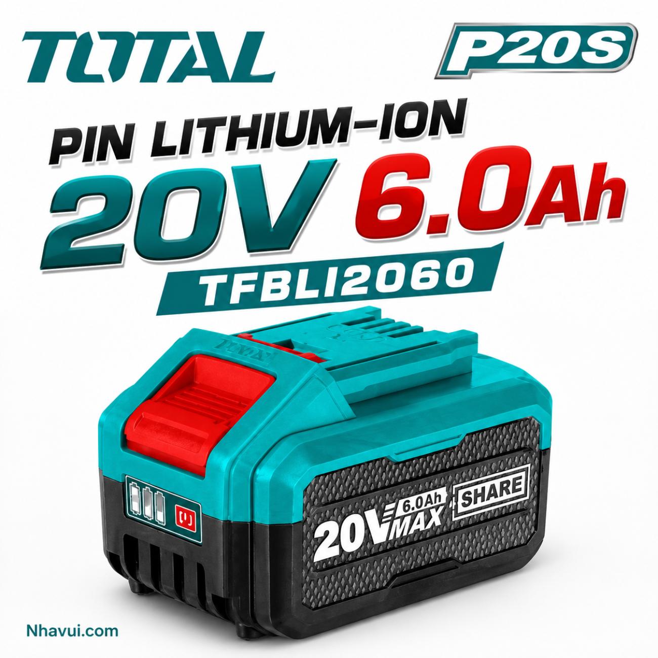 Pin Lithium-ion 20V 6.0Ah Total TFBLI2060
