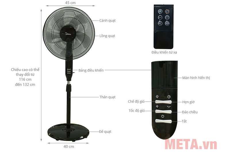 Quạt cây Midea FS40-15QR có điều khiển từ xa
