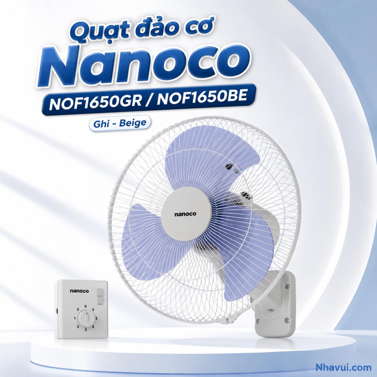 Quạt đảo cơ Nanoco NOF1650GR / NOF1650BE 47W, 3 cánh, đường kính cánh 40cm