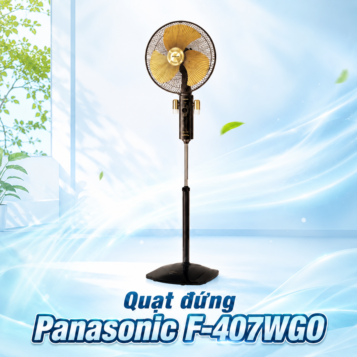 Quạt đứng Panasonic F-407WGO màu vàng kim 53.5W đường kính 40cm có đèn ngủ