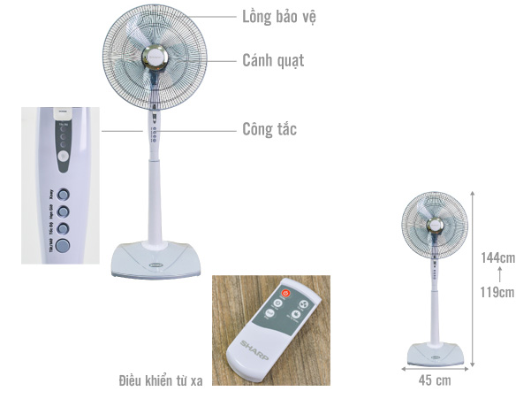 Quạt đứng Sharp PJ-S40RV có điều khiển từ xa