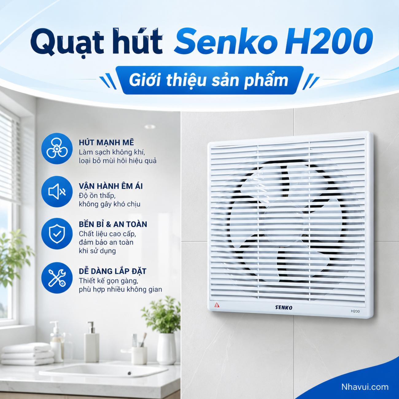 Quạt hút Senko H200 35W 2 chiều khung âm tường 250x250mm
