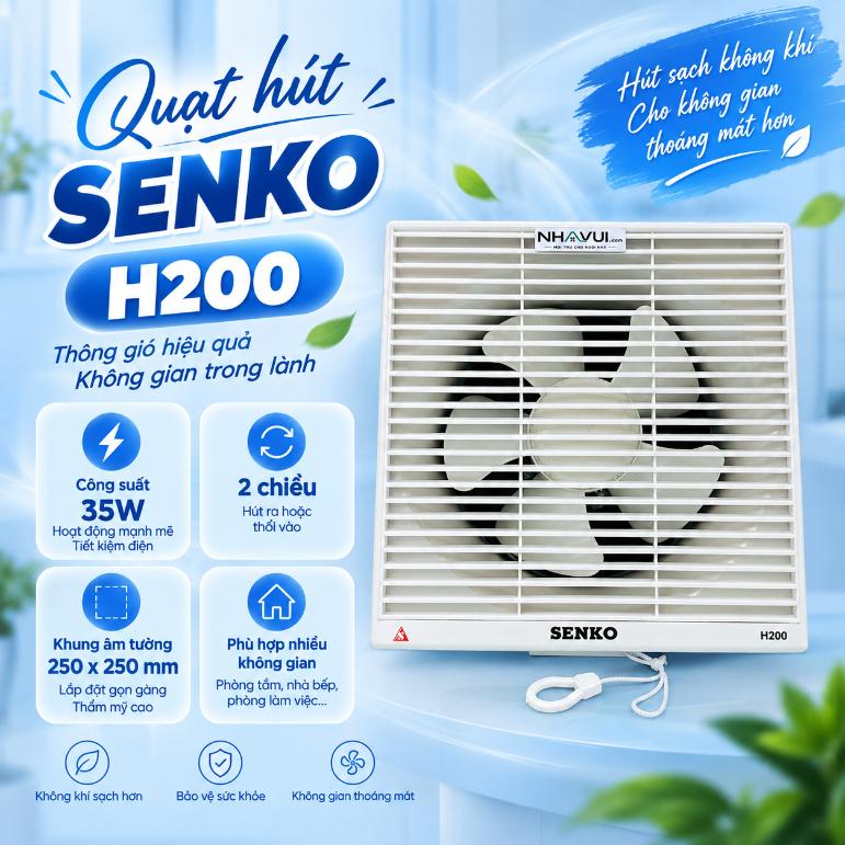 Quạt hút Senko H200 35W 2 chiều khung âm tường 250x250mm