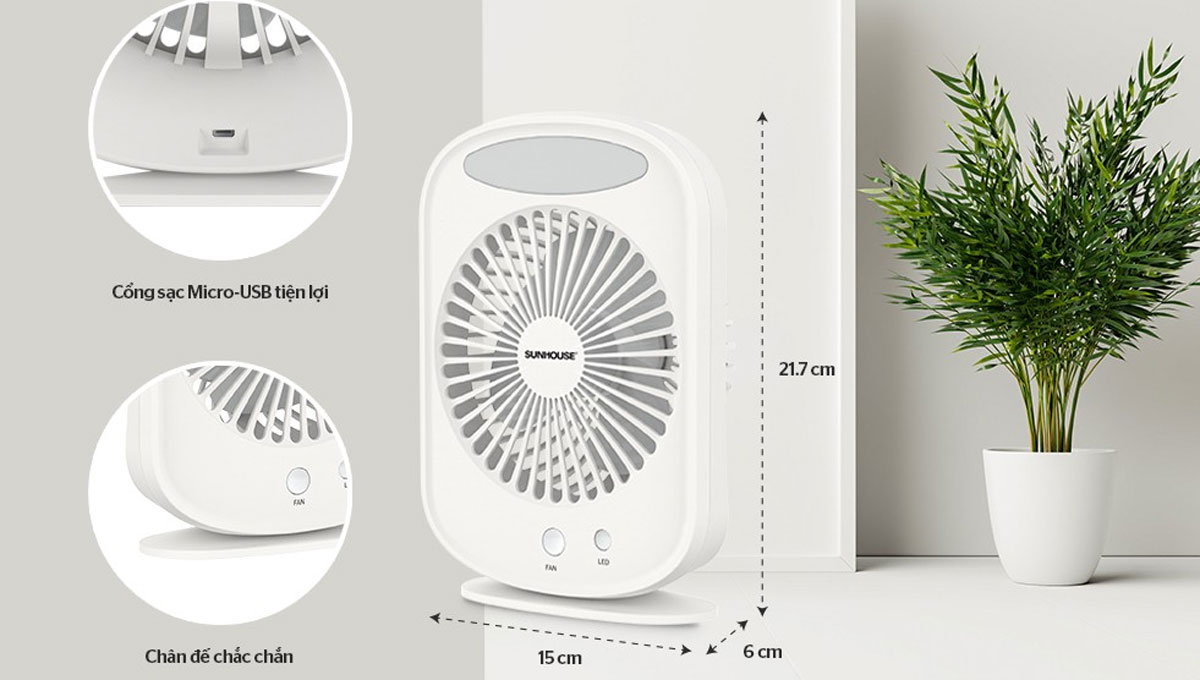 Quạt sạc mini Sunhouse SHD7110