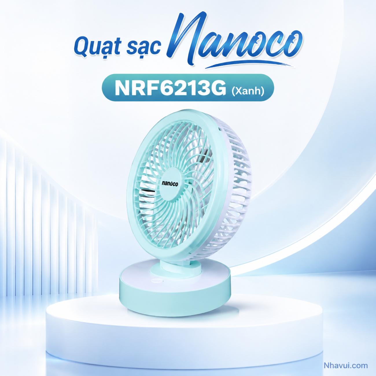 Quạt sạc Nanoco NRF6213 pin 3.600mAh, 4 cấp độ gió
