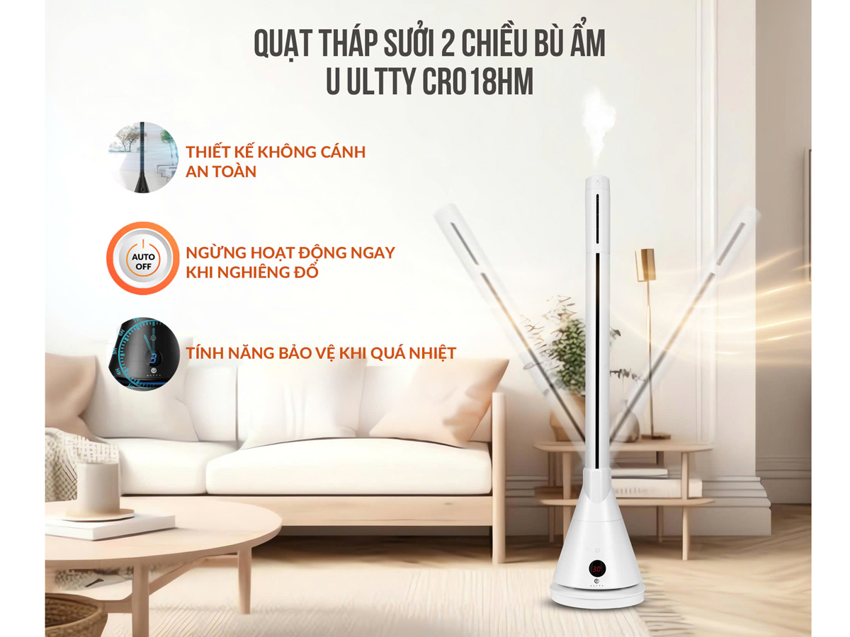Quạt tháp 2 chiều sưởi và làm mát U Ultty SKJ-CR018HM, có bù ẩm