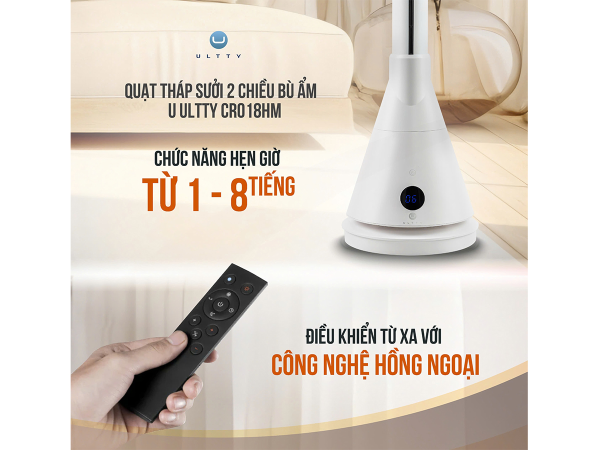 Quạt tháp 2 chiều sưởi và làm mát U Ultty SKJ-CR018HM, có bù ẩm
