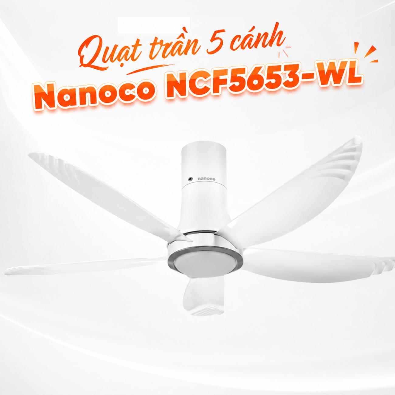 Quạt trần 5 cánh Nanoco NCF5653-WL màu trắng có đèn LED