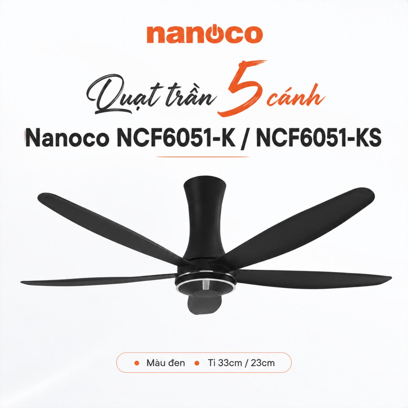 Quạt trần 5 cánh Nanoco NCF6051 có remote