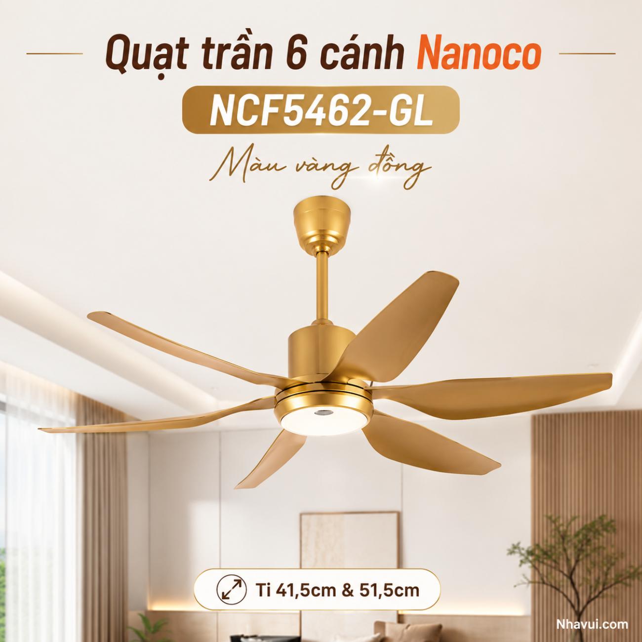 Quạt trần 6 cánh Nanoco NCF5462 có đèn LED