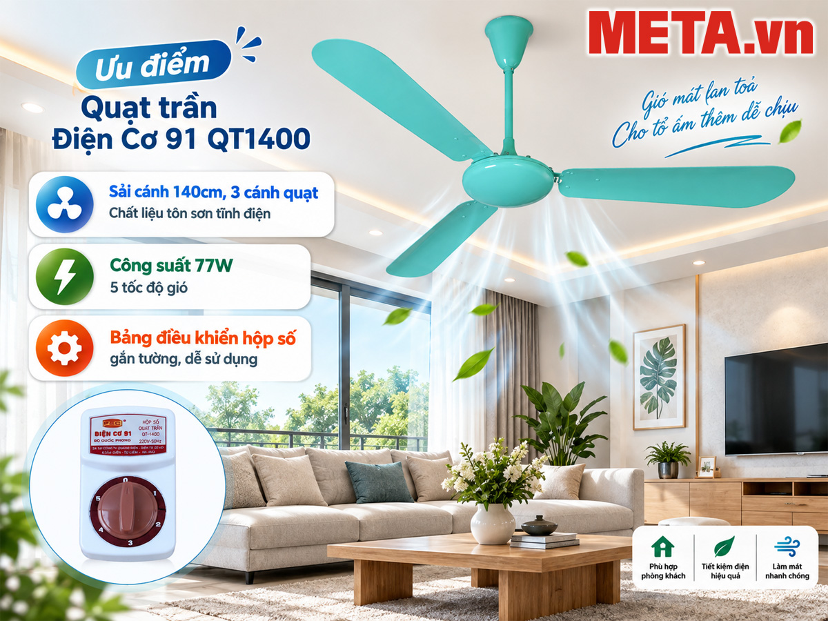 Quạt trần Điện Cơ 91 QT1400