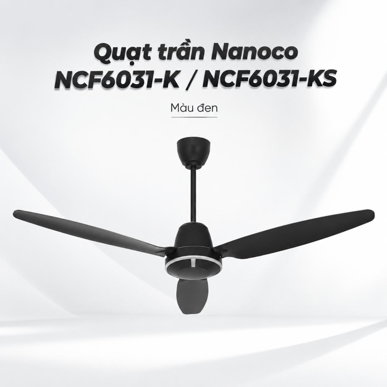 Quạt trần Nanoco 3 cánh màu đen 40W có remote