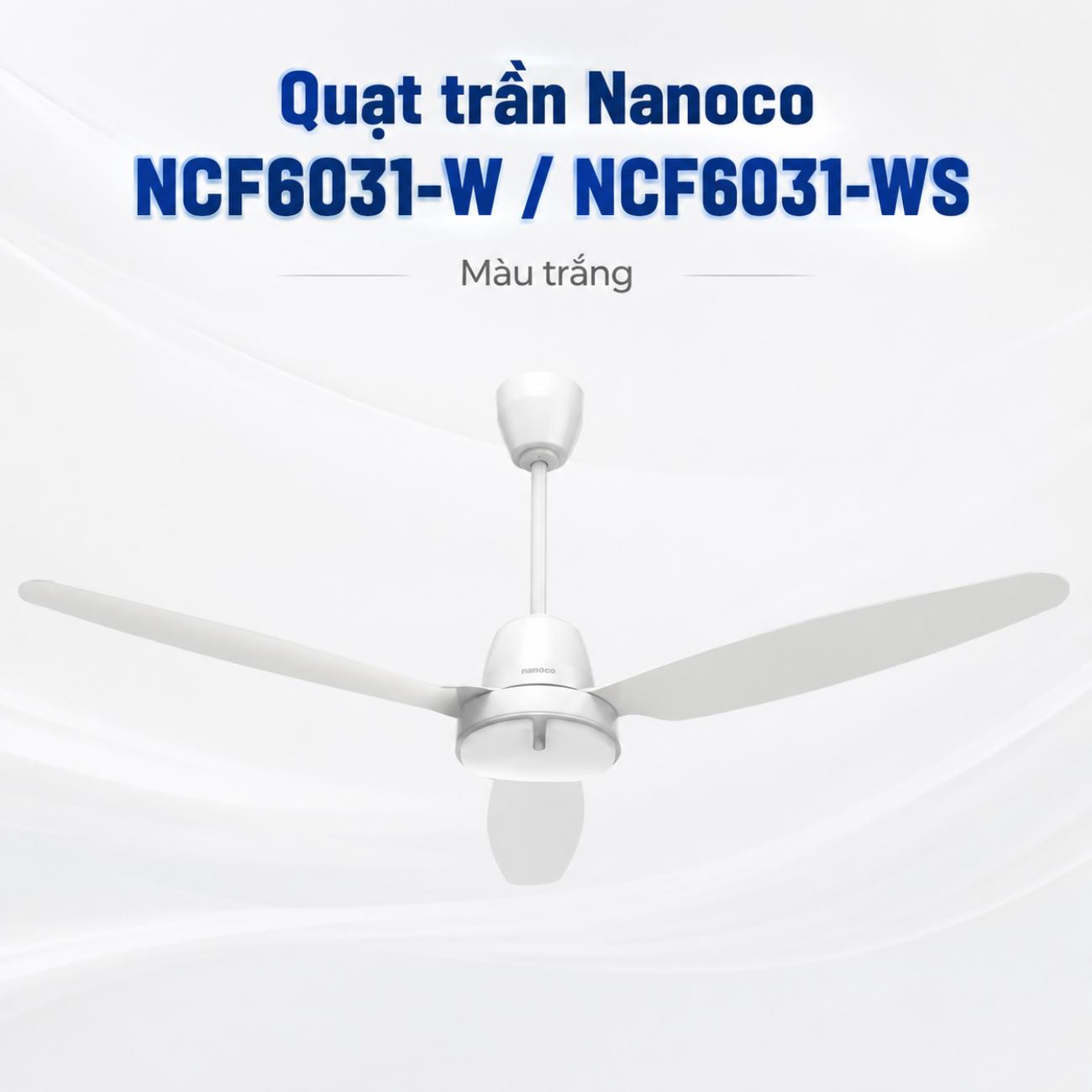 Quạt trần Nanoco 3 cánh màu trắng 40W có remote
