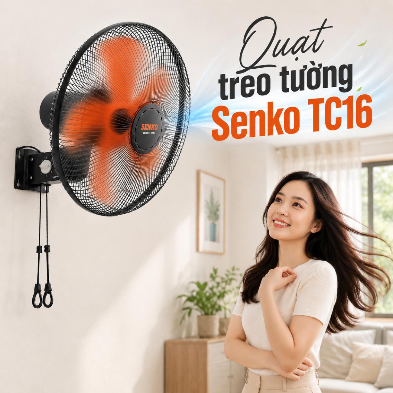 Quạt treo tường 2 dây Senko TC16 47W cánh 39cm