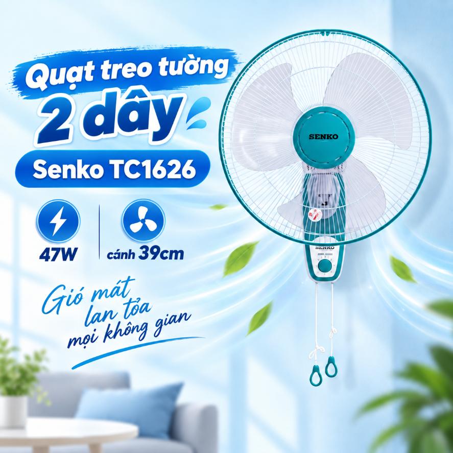 Quạt treo tường 2 dây Senko TC1626 47W cánh 39cm